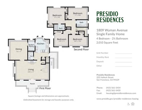 A floor plan for a single family home with 4 bedrooms and 2 bathrooms.